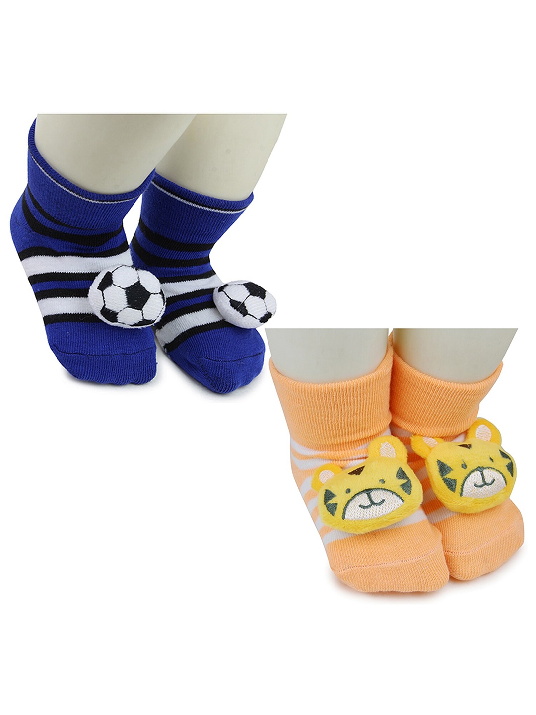 

BAESD Infants Pack Of 2 Patterned Anti-Skid Cotton Above Ankle Length Socks, Navy blue