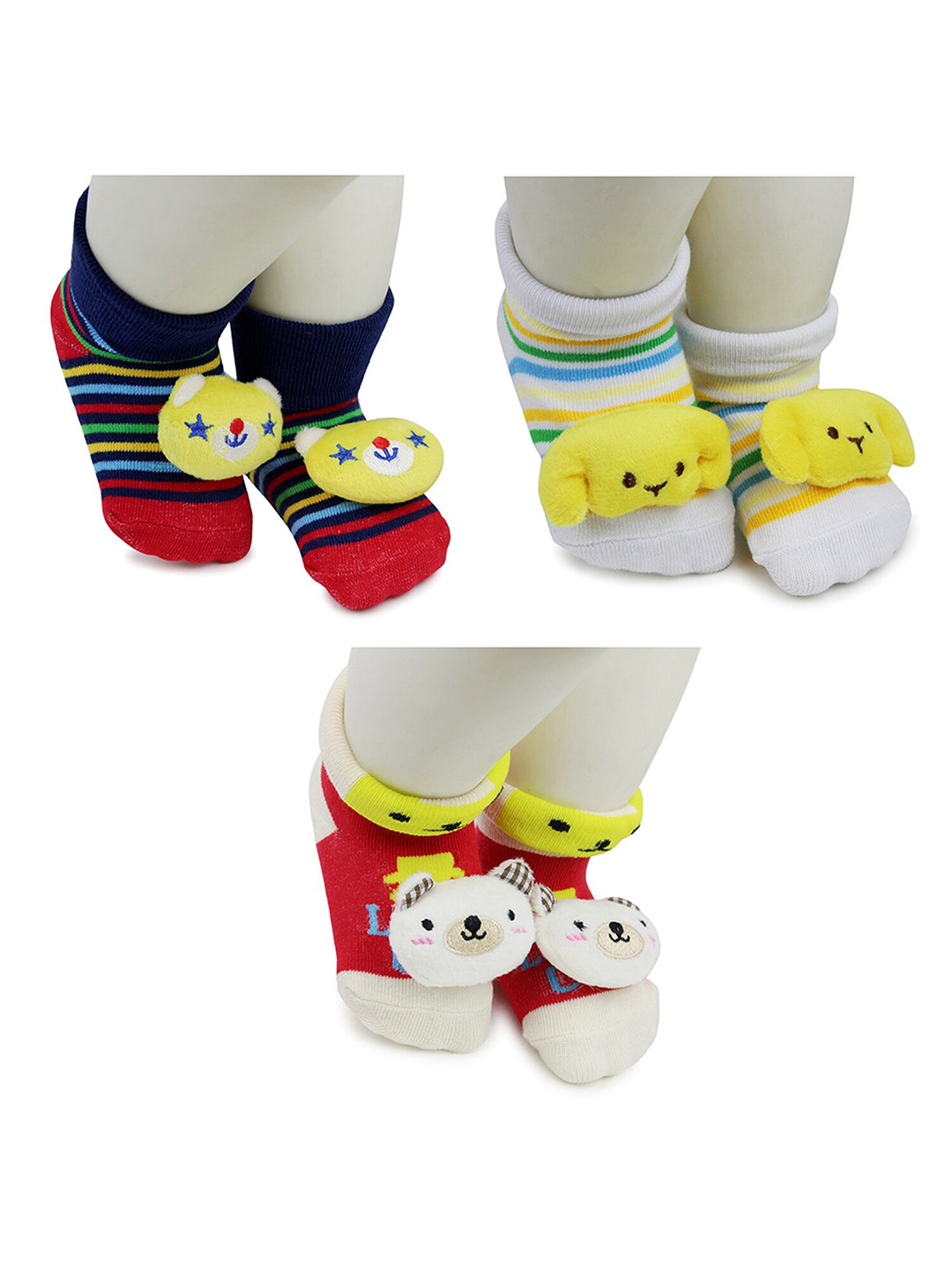 

BAESD Infants Pack Of 3 Patterned Anti-Skid Cotton Ankle Length Socks, Red
