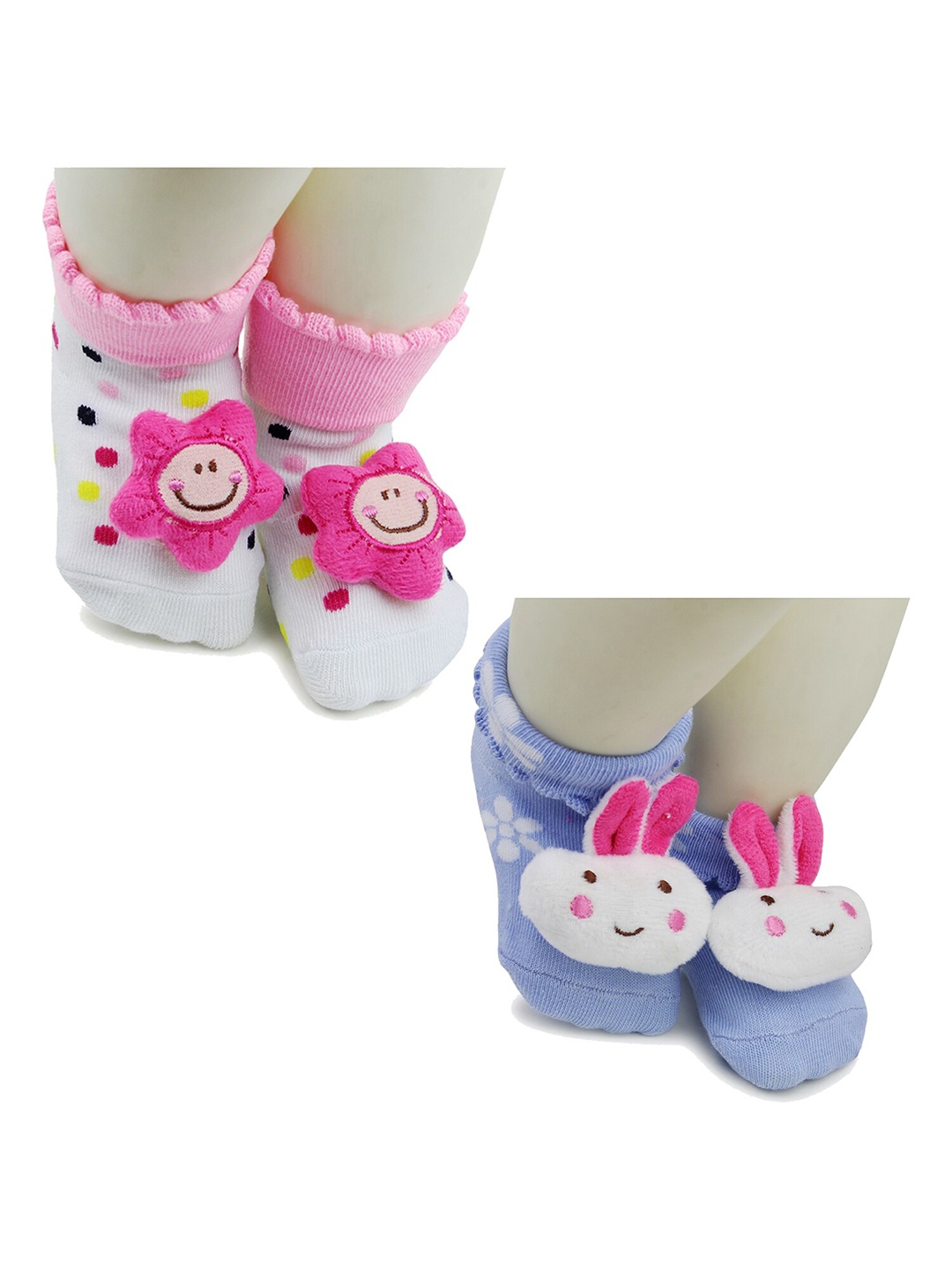 

BAESD Infants Pack Of 2 Patterned Anti-Skid Cotton Ankle Length Socks, Pink