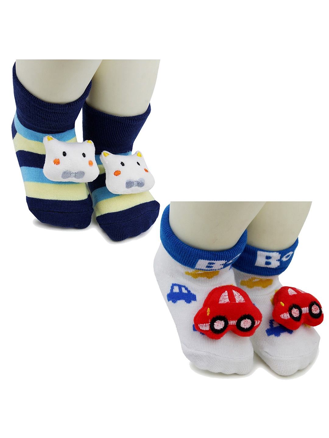 

BAESD Infants Pack Of 2 Patterned Anti-Skid Cotton Ankle Length Socks, Navy blue