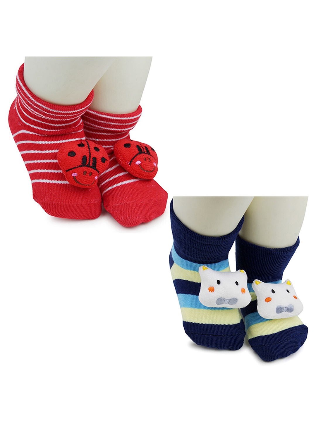 

BAESD Infant Kids Pack Of 2 Striped Above Ankle Length Anti-Skid Socks, Red