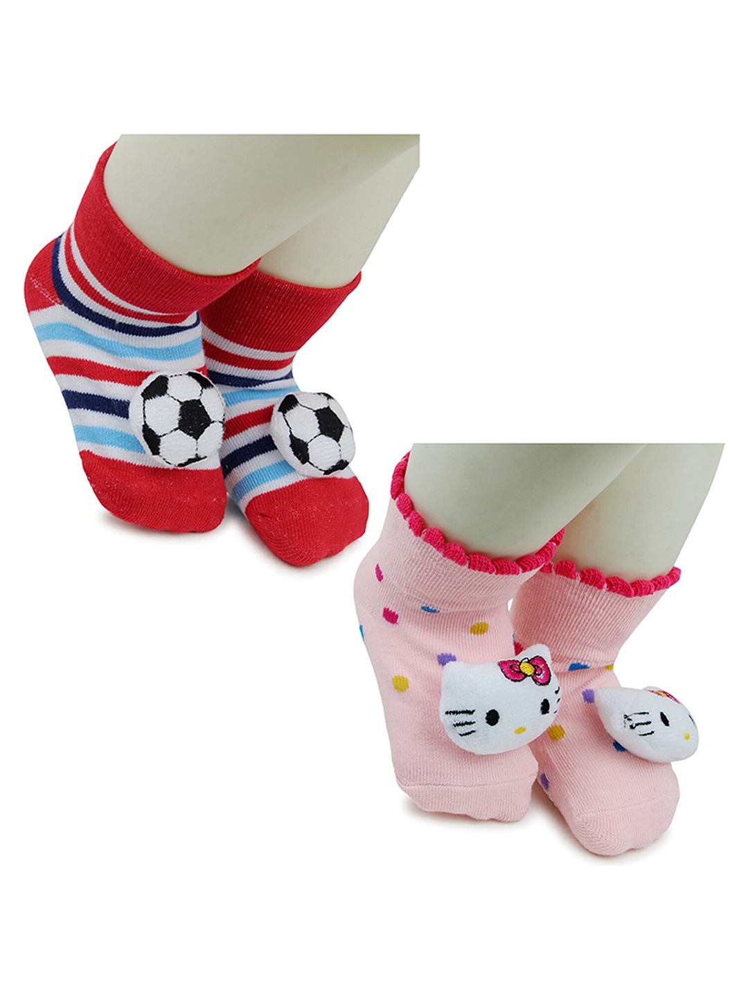 

BAESD Infants Pack Of 2 Patterned Anti-Skid Cotton Ankle Length Socks, Red