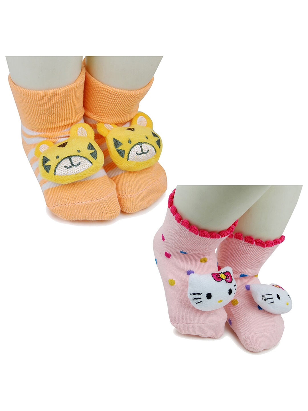 

BAESD Infants Pack Of 2 Patterned Cotton Anti-Skid Above Ankle Length Socks, Orange