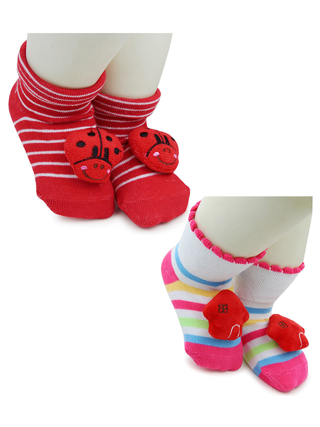 

BAESD Infants Pack Of 2 Patterned Anti-Skid Cotton Ankle Length Socks, Red