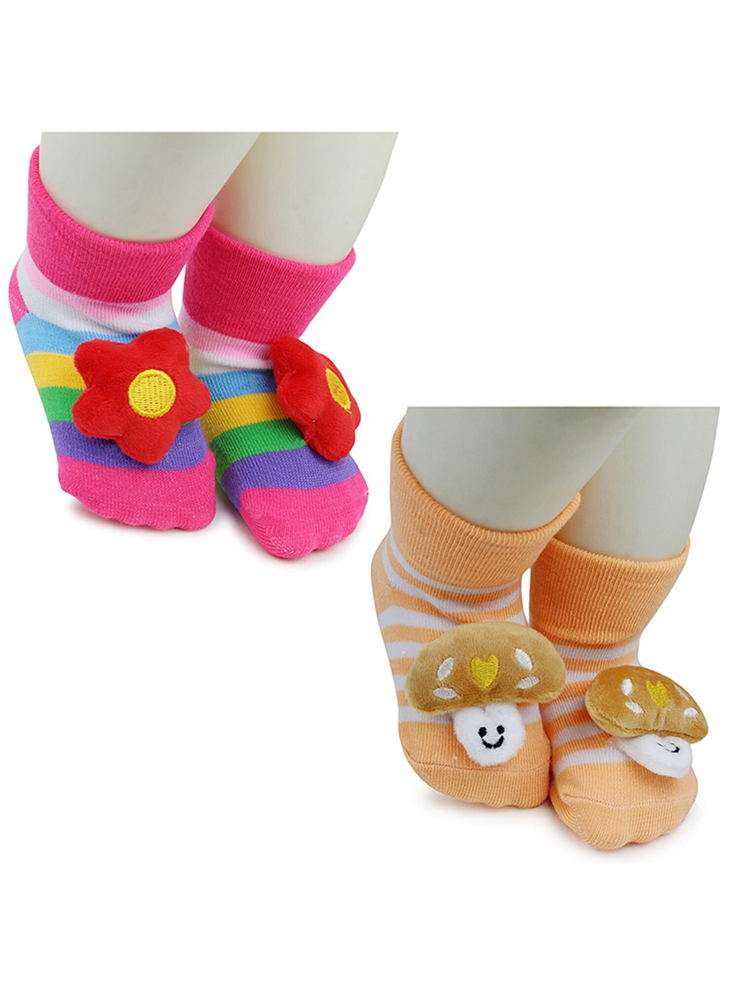 

BAESD Infants Pack Of 2 Patterned Anti-Skid Cotton Ankle Length Socks, Pink
