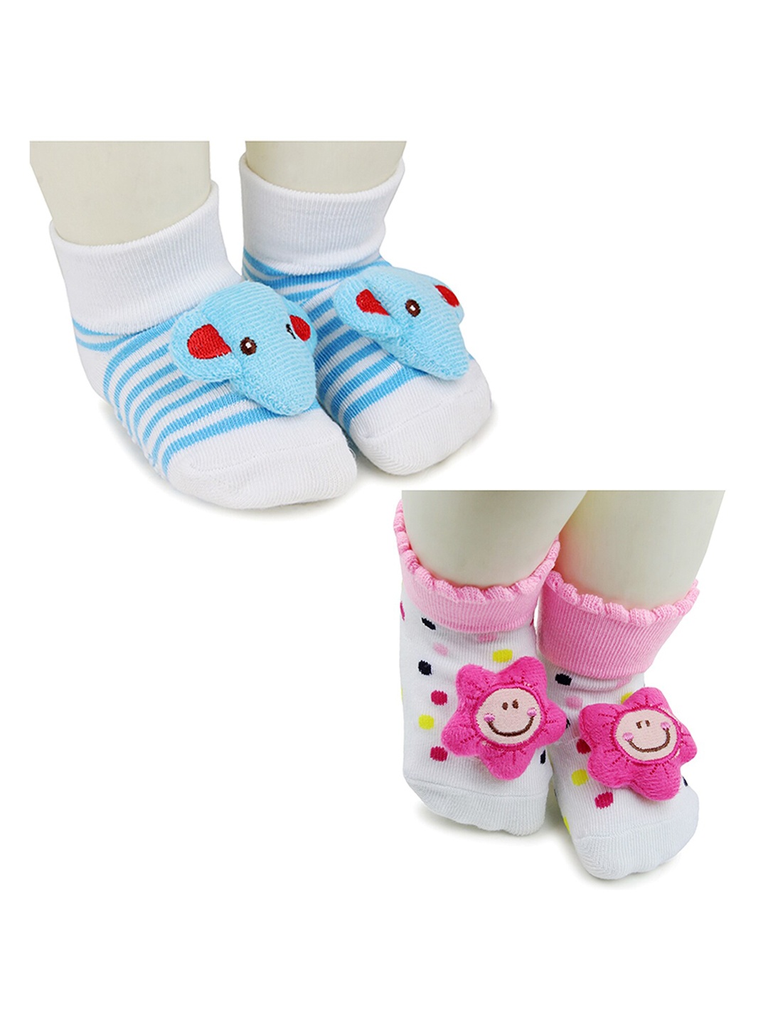 

BAESD Infants Pack Of 2 Patterned Anti-Skid Ankle Length Socks, Blue