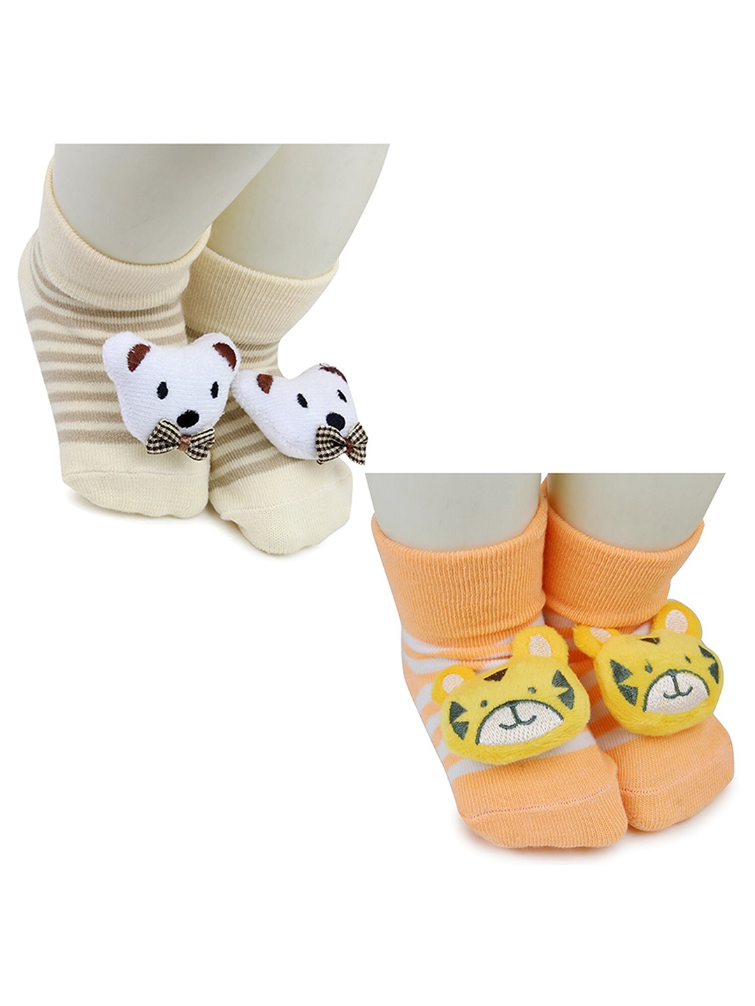 

BAESD Infants Pack Of 2 Patterned Anti-Skid Ankle Length Socks, Beige