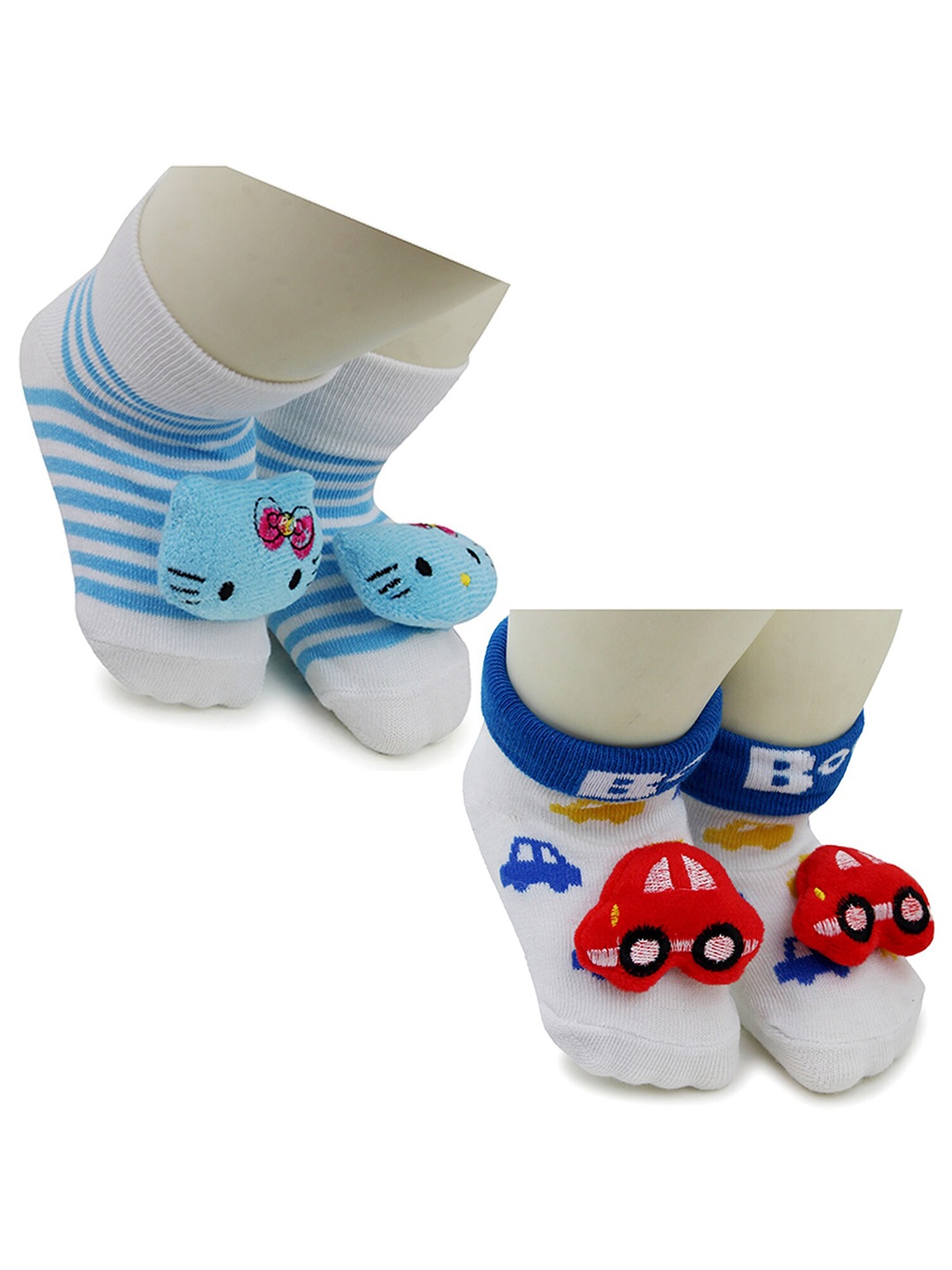 

BAESD Infants Pack Of 2 Patterned Anti-Skid Cotton Ankle Length Socks, Blue