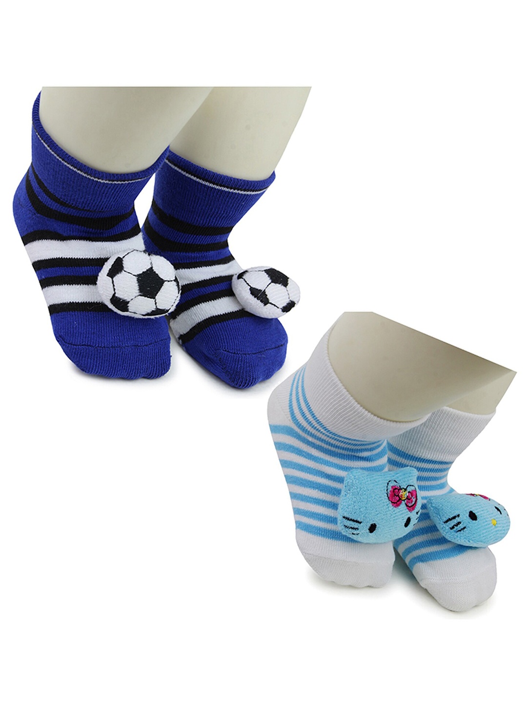 

BAESD Infants Pack Of 2 Patterned Anti-Skid Cotton Ankle Length Socks, Navy blue