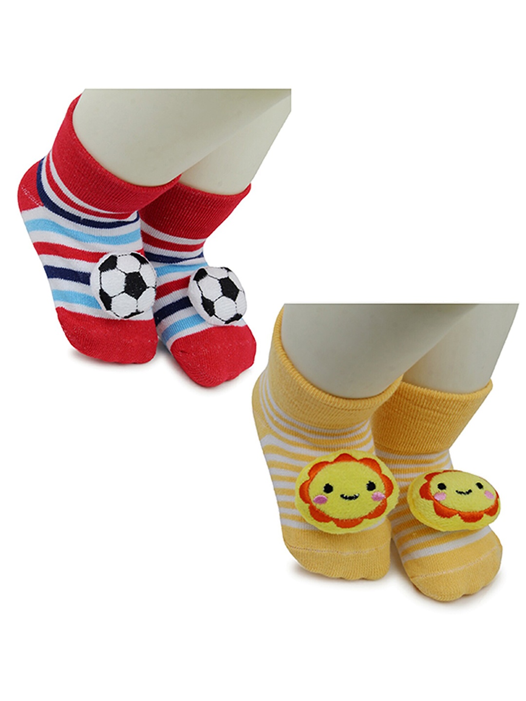 

BAESD Infants Pack Of 2 Patterned Anti-Skid Cotton Ankle Length Socks, Red