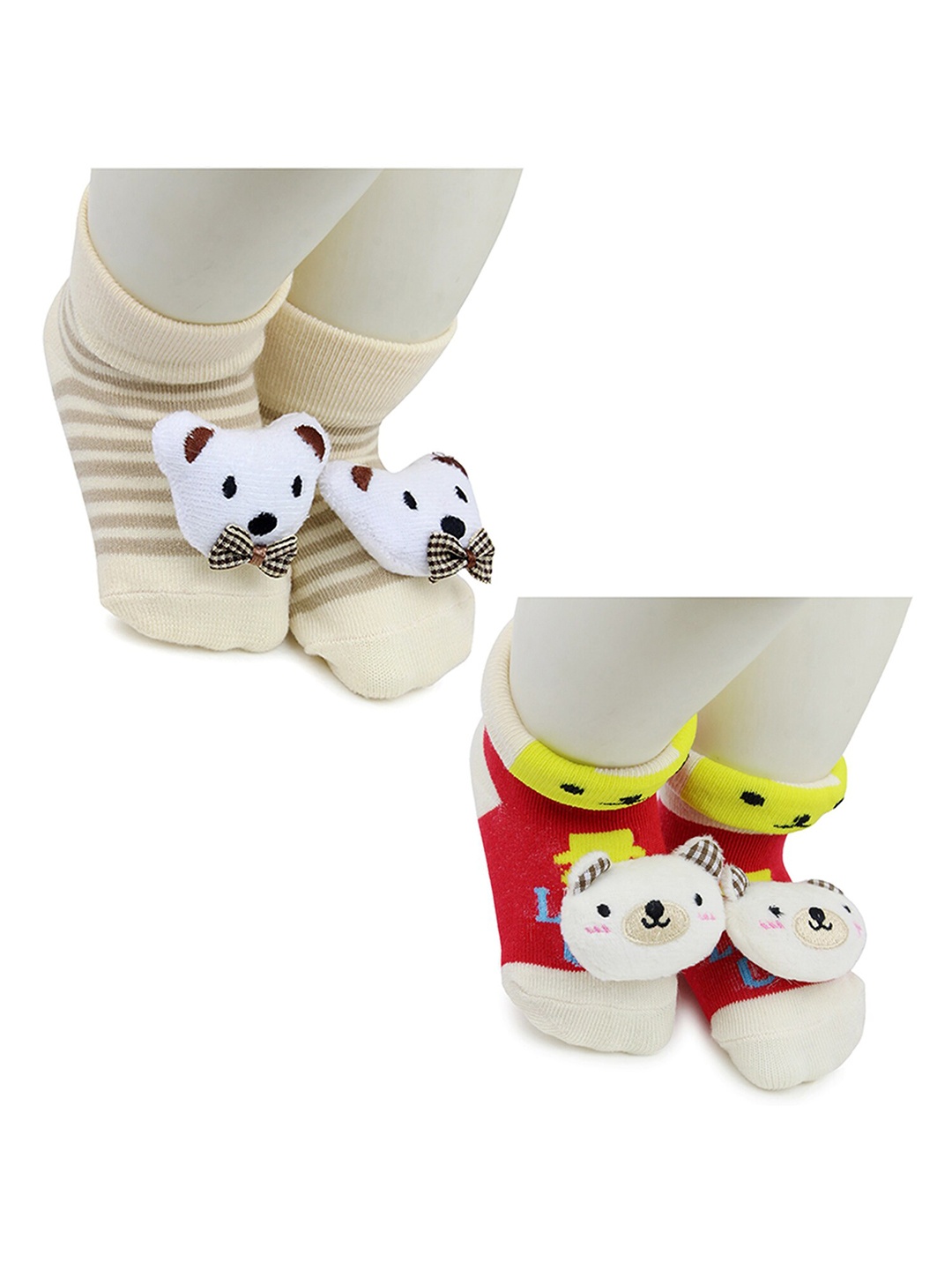 

BAESD Infant Kids Pack Of 2 Striped Above Ankle Length Anti-Skid Socks, Beige