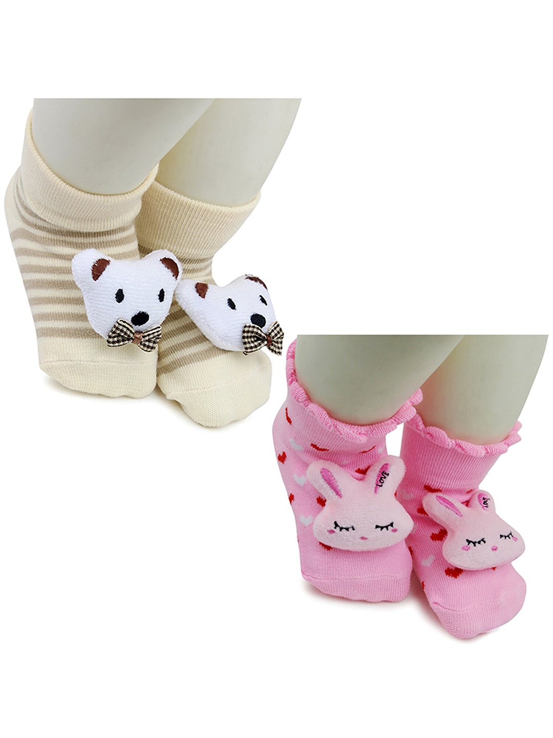 

BAESD Infants Pack Of 2 Patterned Anti-Skid Cotton Ankle Length Socks, Beige
