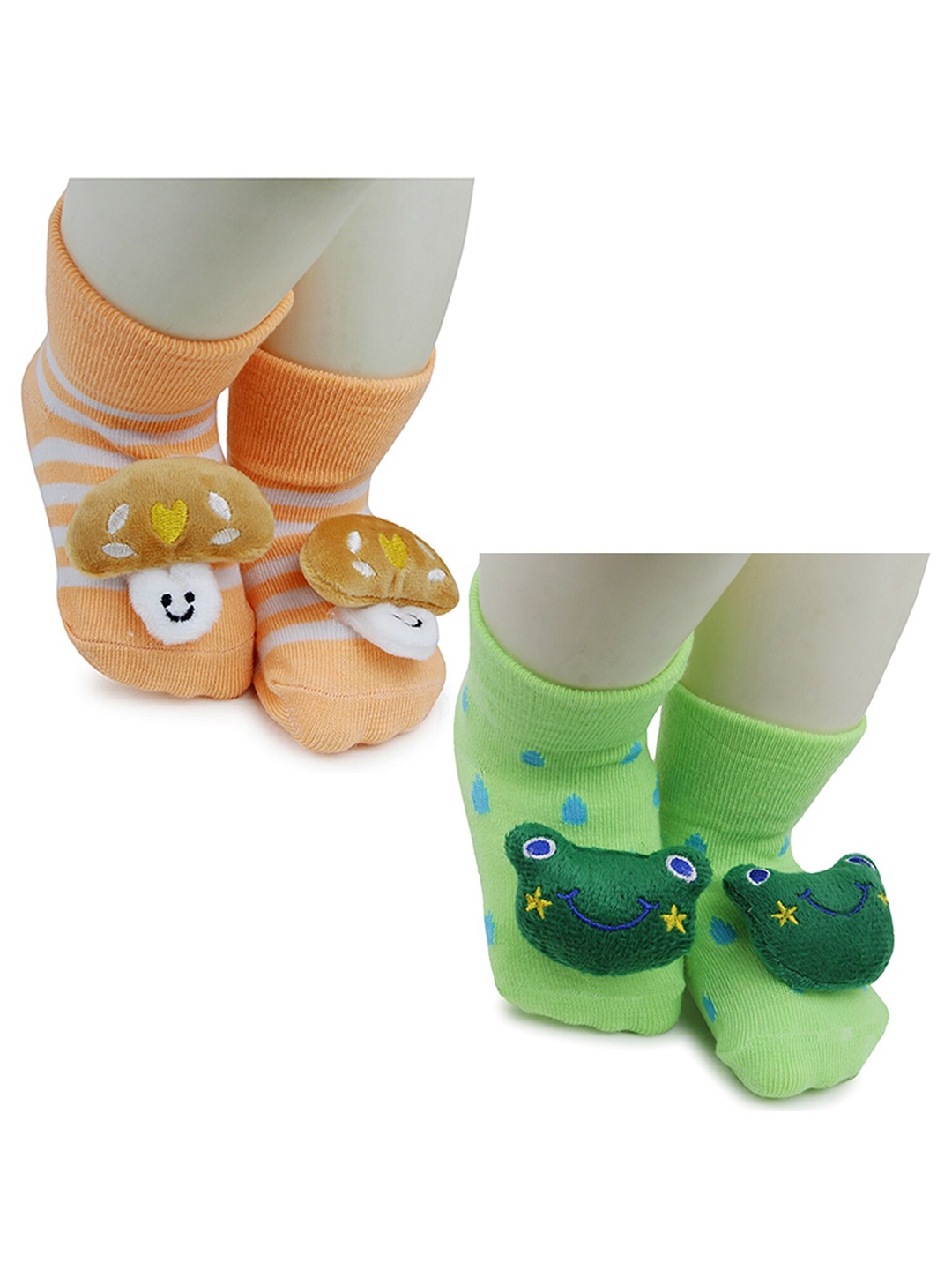 

BAESD Infants Pack Of 2 Patterned Anti-Skid Cotton Ankle Length Socks, Orange