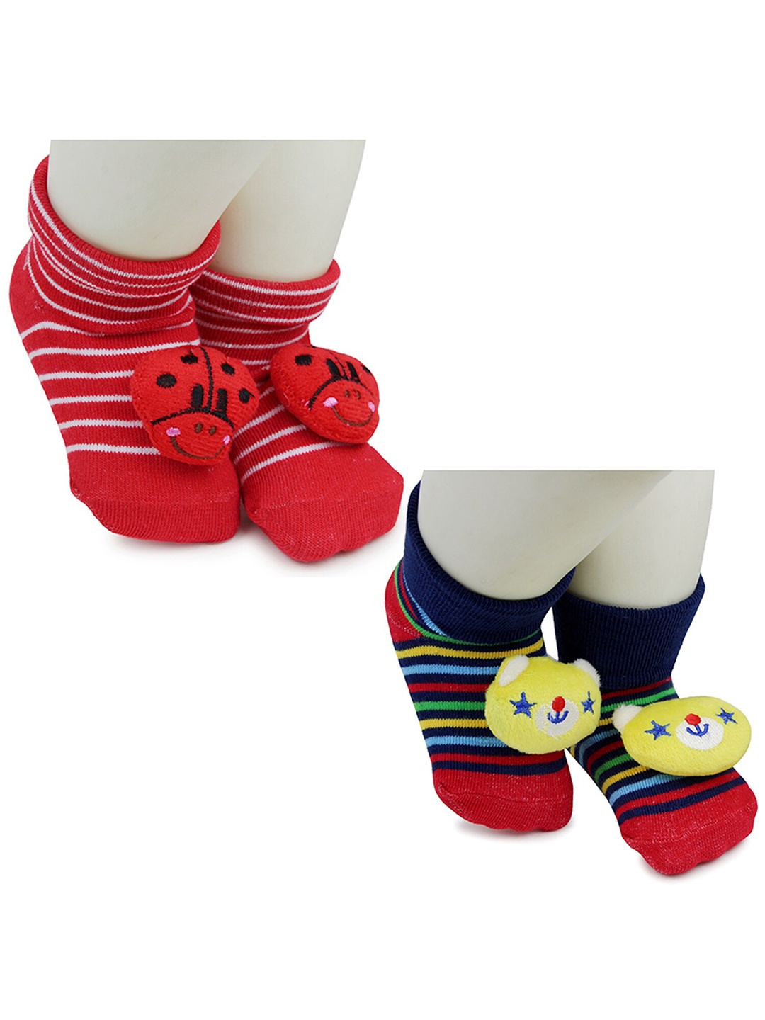 

BAESD Infants Pack Of 2 Patterned Anti-Skid Cotton Ankle Length Socks, Red