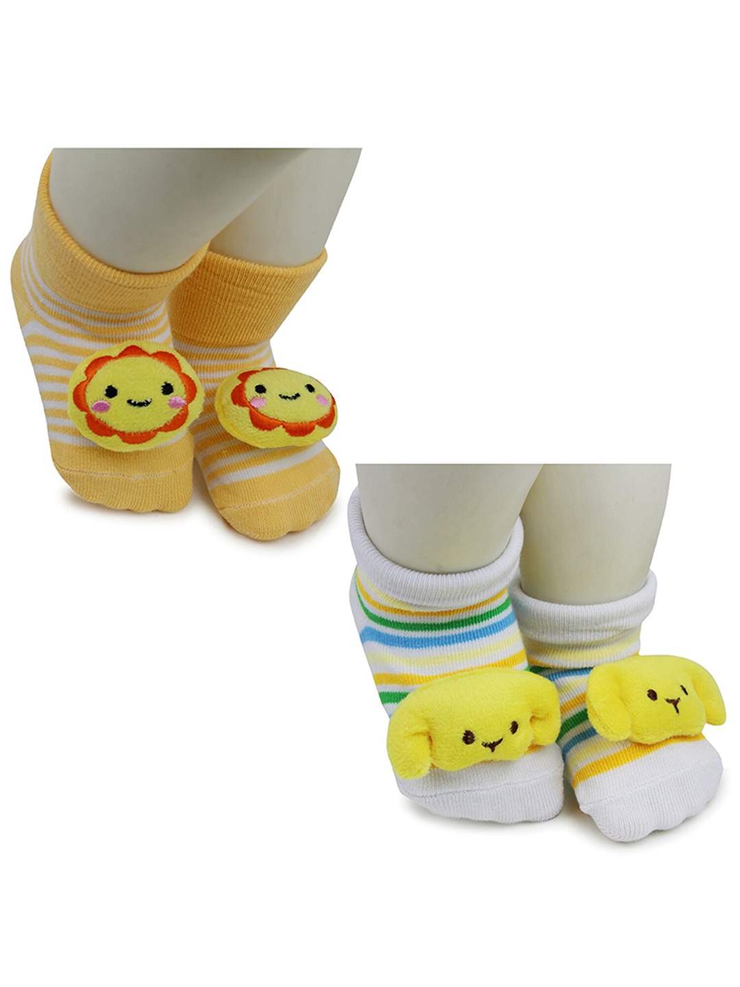 

BAESD Infants Pack Of 2 Patterned Anti-Skid Cotton Ankle Length Socks, Yellow