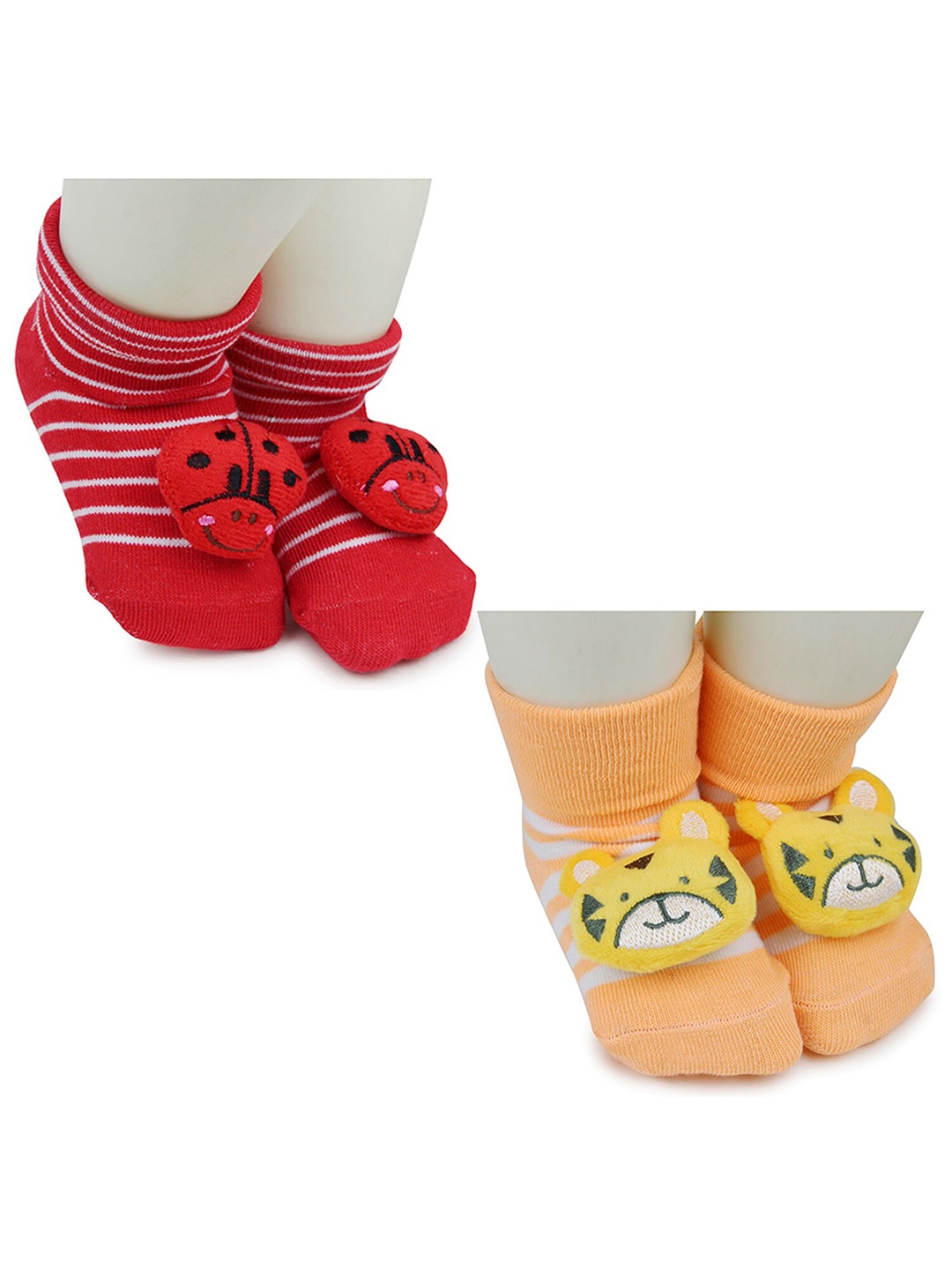 

BAESD Infants Pack Of 2 Striped Anti-Skid Calf-Length Socks, Red