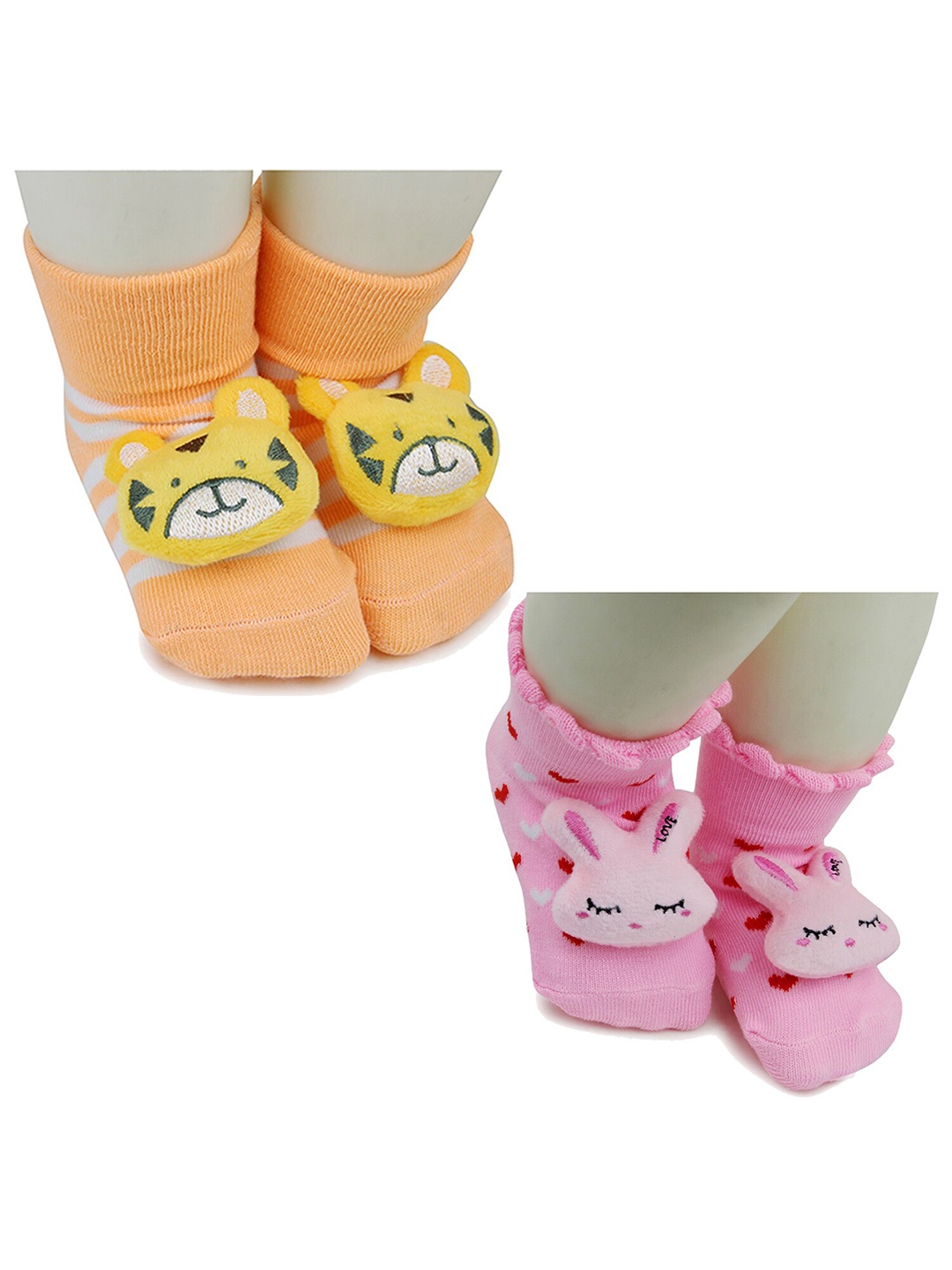 

BAESD Infants Pack Of 2 Patterned Anti-Skid Above Ankle Length Socks, Orange
