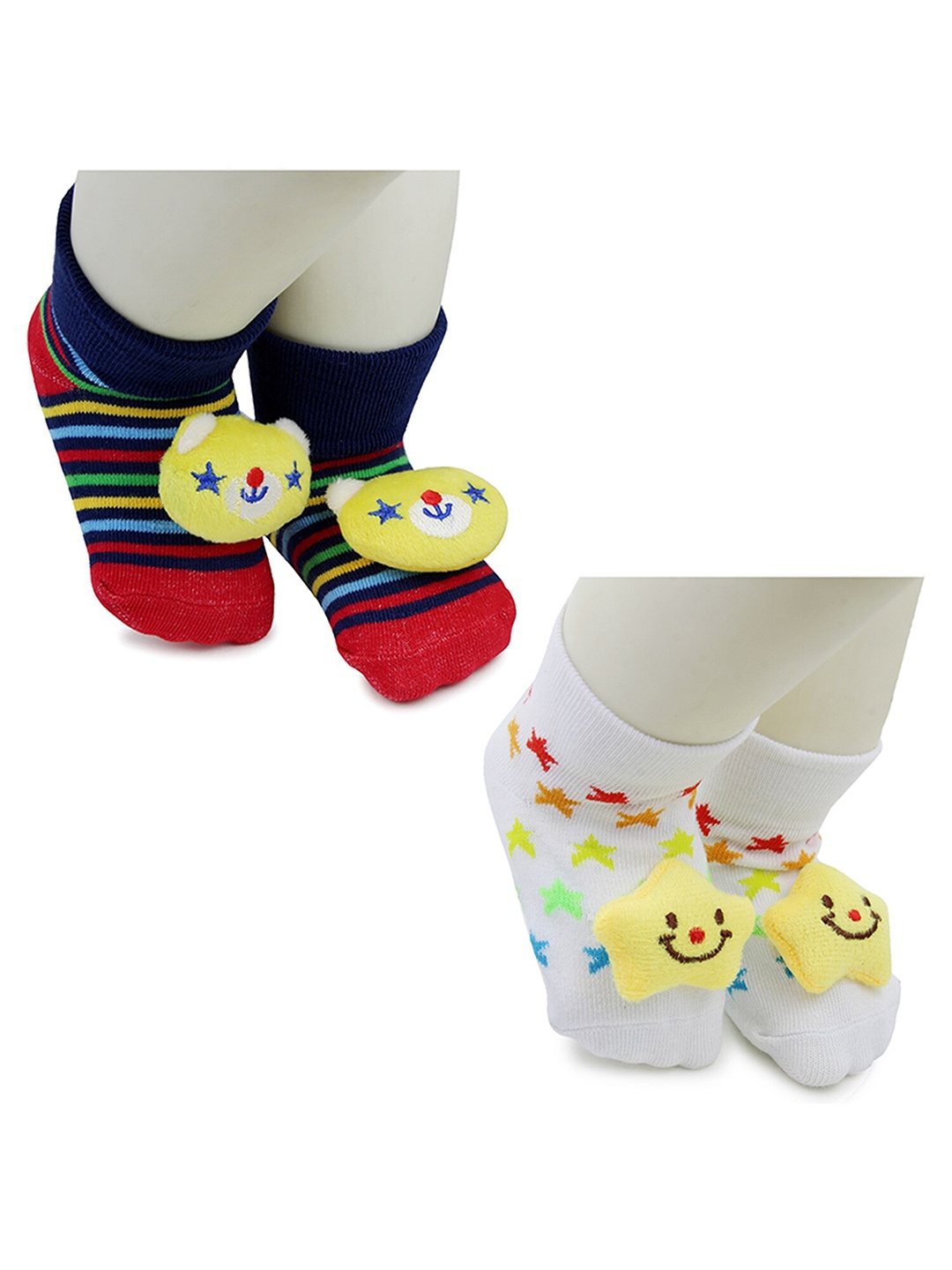 

BAESD Infants Pack Of 2 Patterned Anti-Skid Cotton Above Ankle Length Socks, Navy blue