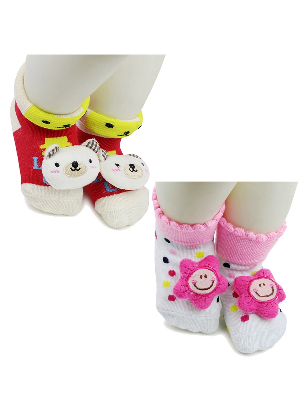 

BAESD Infants Pack Of 2 Patterned Anti-Skid Cotton Ankle Length Socks, White