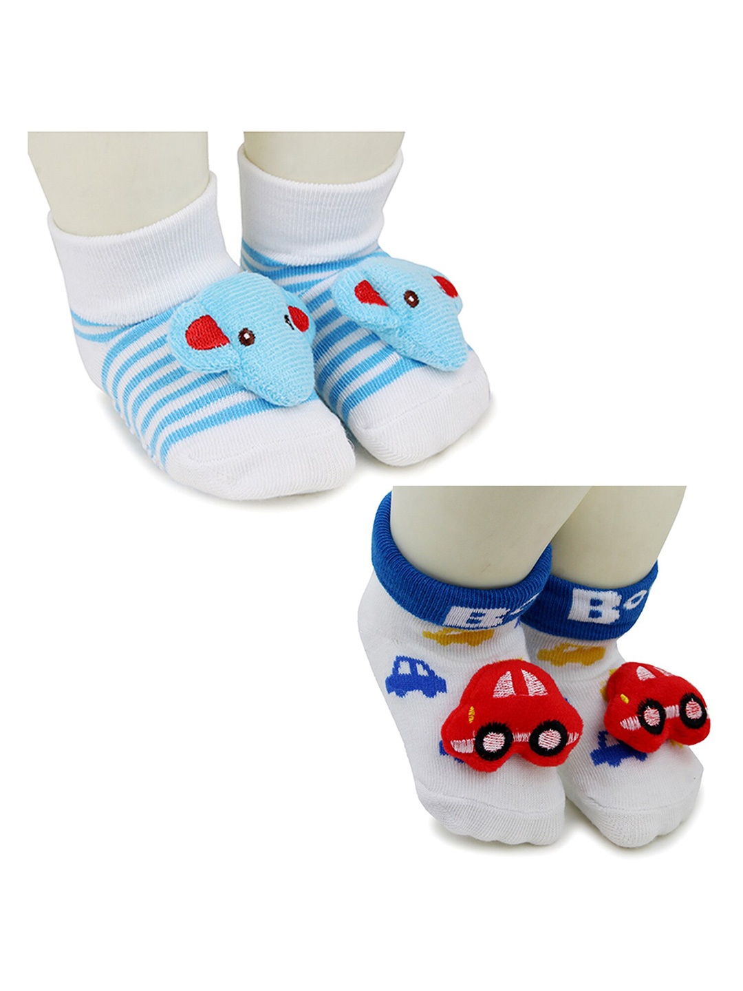

BAESD Infants Pack Of 2 Patterned Anti-Skid Ankle Length Socks, Blue