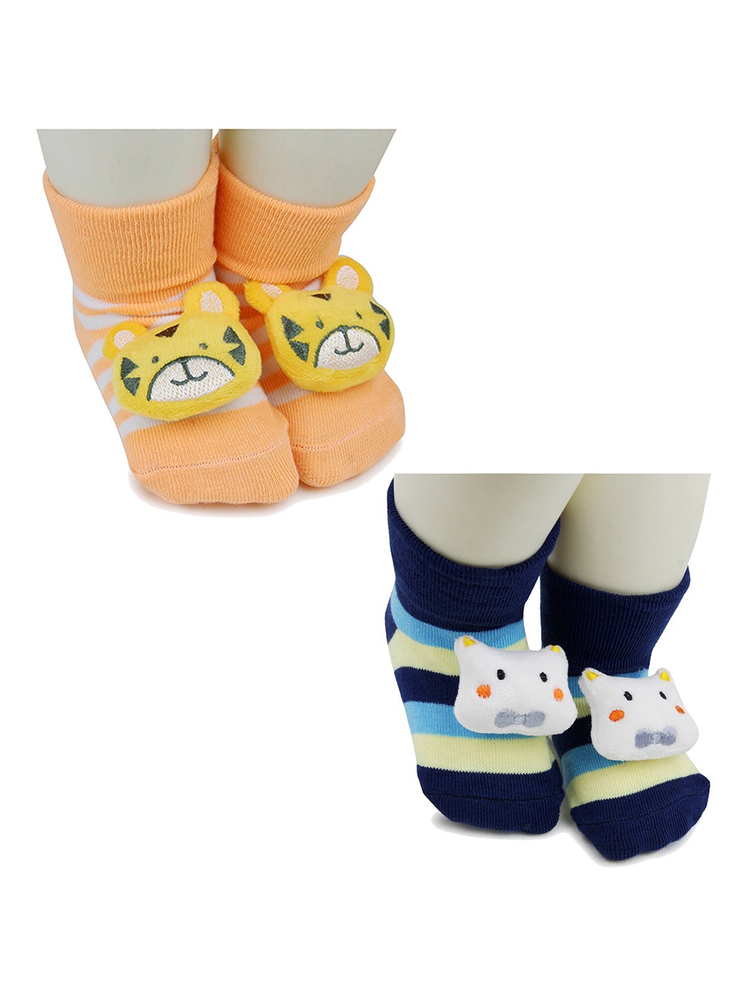 

BAESD Infants Pack Of 2 Patterned Anti Skid Ankle Length Socks, Orange
