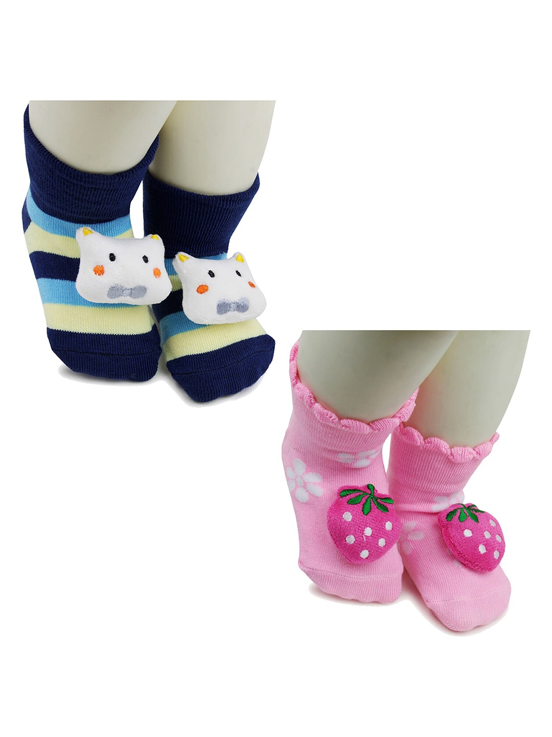

BAESD Infants Pack Of 2 Printed Anti-Skid Ankle Length Socks, Navy blue