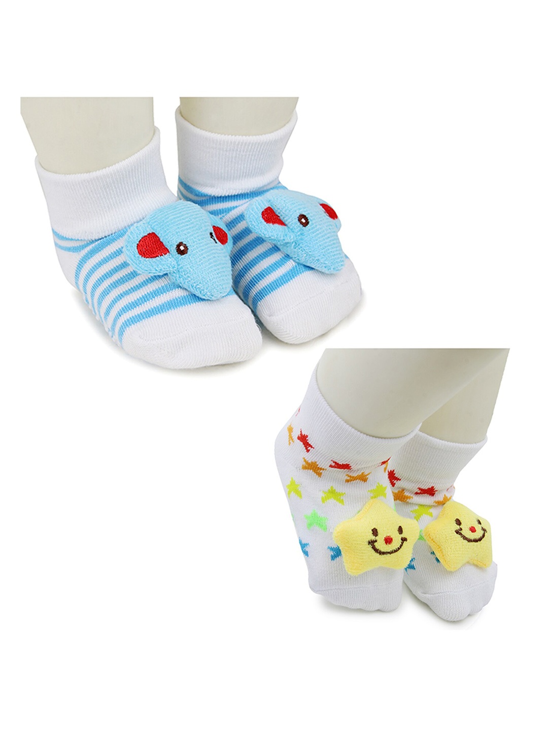 

BAESD Infants Pack Of 2 Printed Anti-Skid Ankle Length Socks, Blue