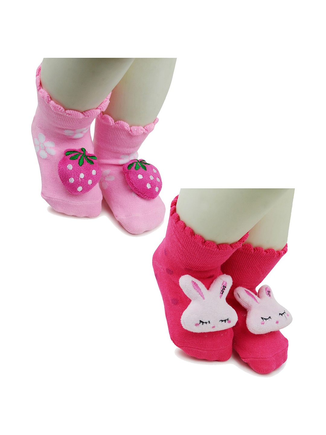 

BAESD Infants Pack Of 2 Patterned Anti-Skid Ankle Length Socks, Pink