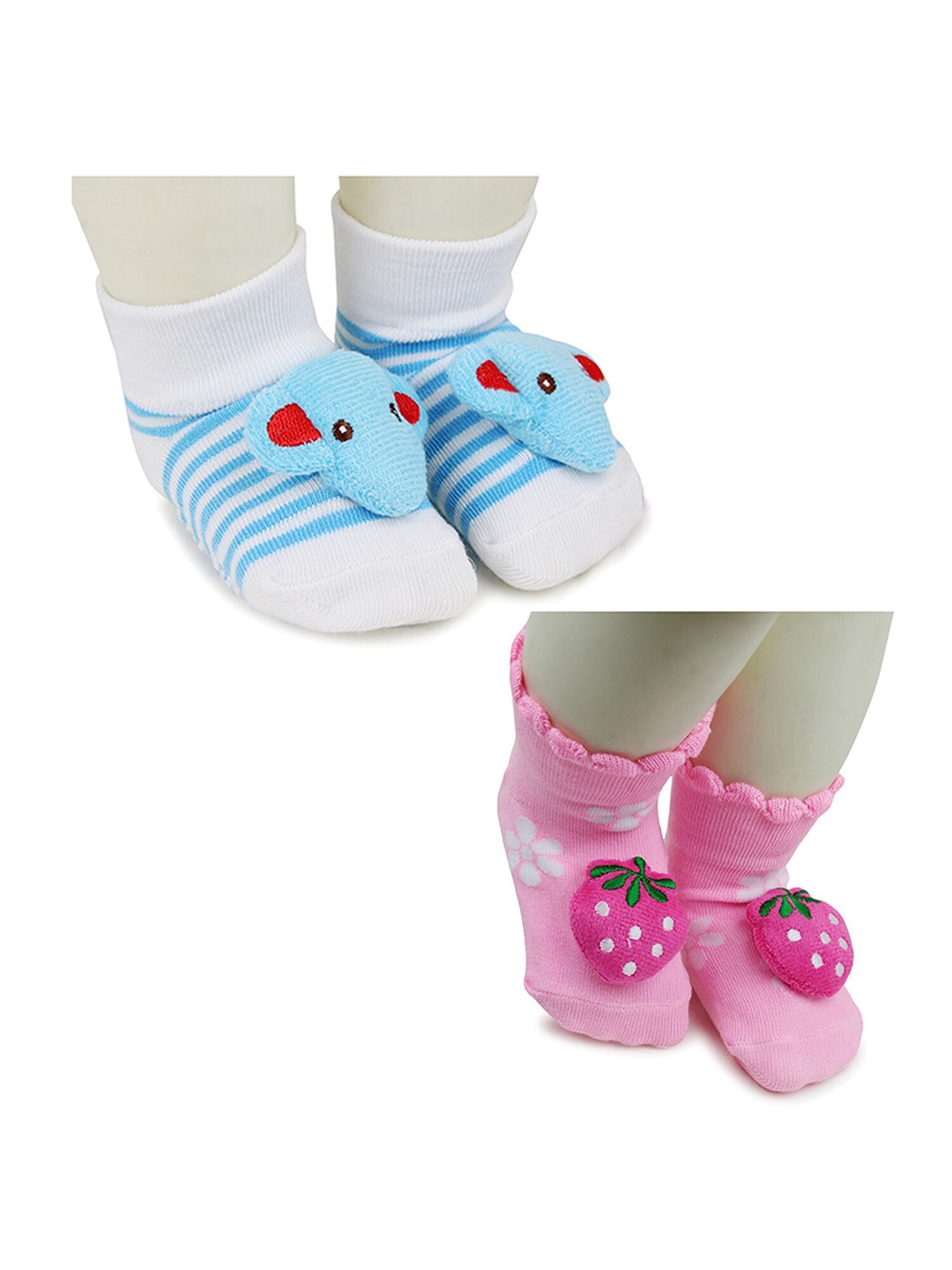 

BAESD Infants Pack Of 2 Patterned Anti-Skid Cotton Ankle Length Socks, White