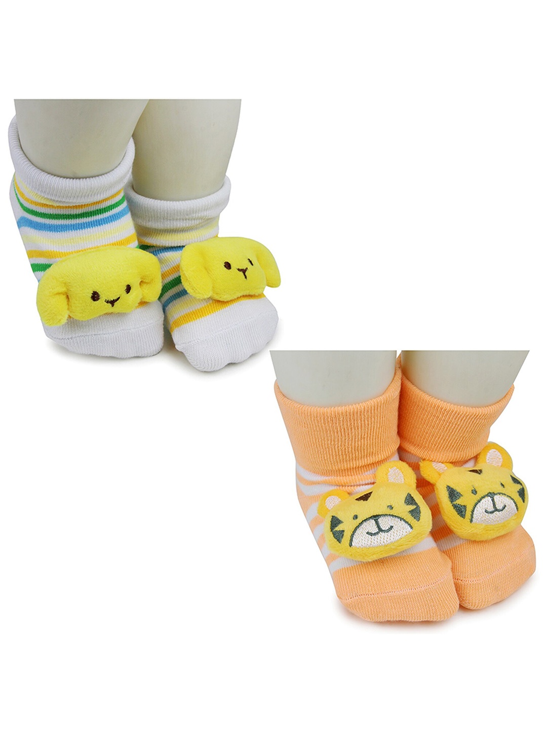 

BAESD Infants Pack Of 2 Striped Cotton Anti-Skid Above Ankle Length Socks, Yellow