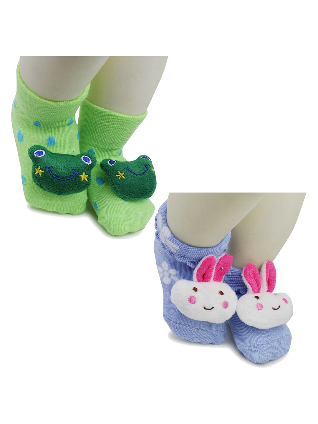 

BAESD Infants Pack Of 2 Patterned Anti-Skid Ankle Length Socks, Green
