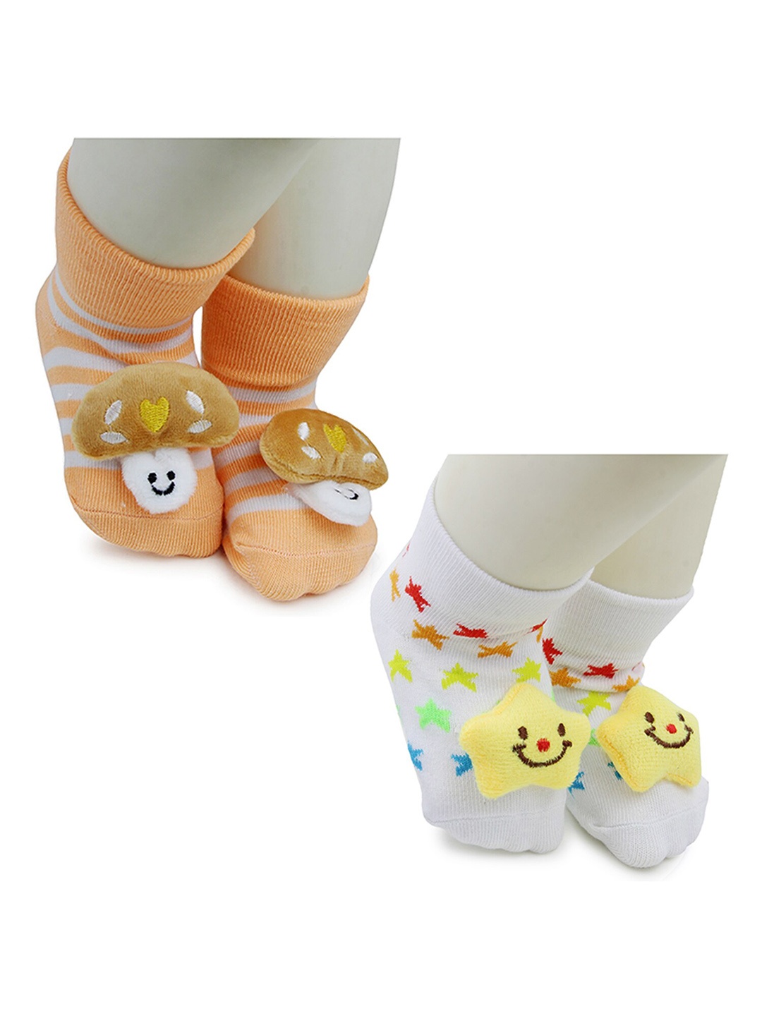 

BAESD Infants Pack Of 2 Patterned Anti-Skid Cotton Ankle Length Socks, Orange