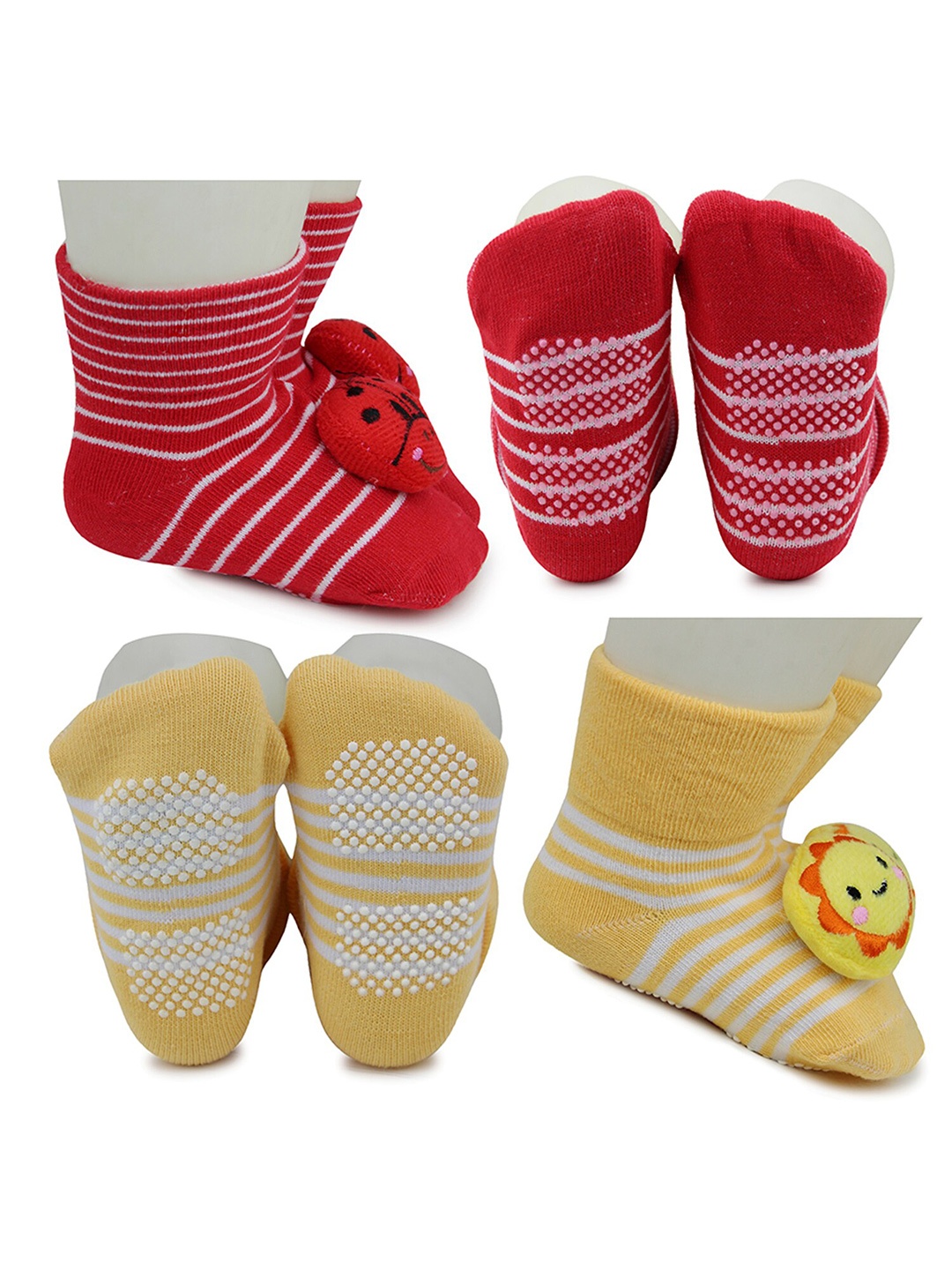 

BAESD Infants Pack Of 2 Patterned Anti-Skid Cotton Ankle Length Socks, Red
