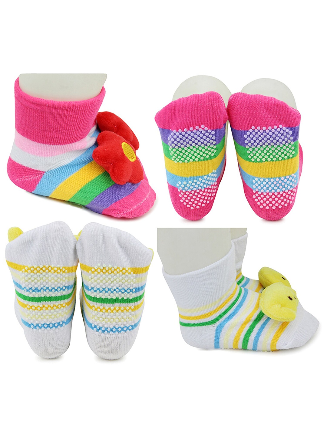 

BAESD Infants Pack Of 2 Patterned Anti-Skid Cotton Ankle Length Socks, Pink