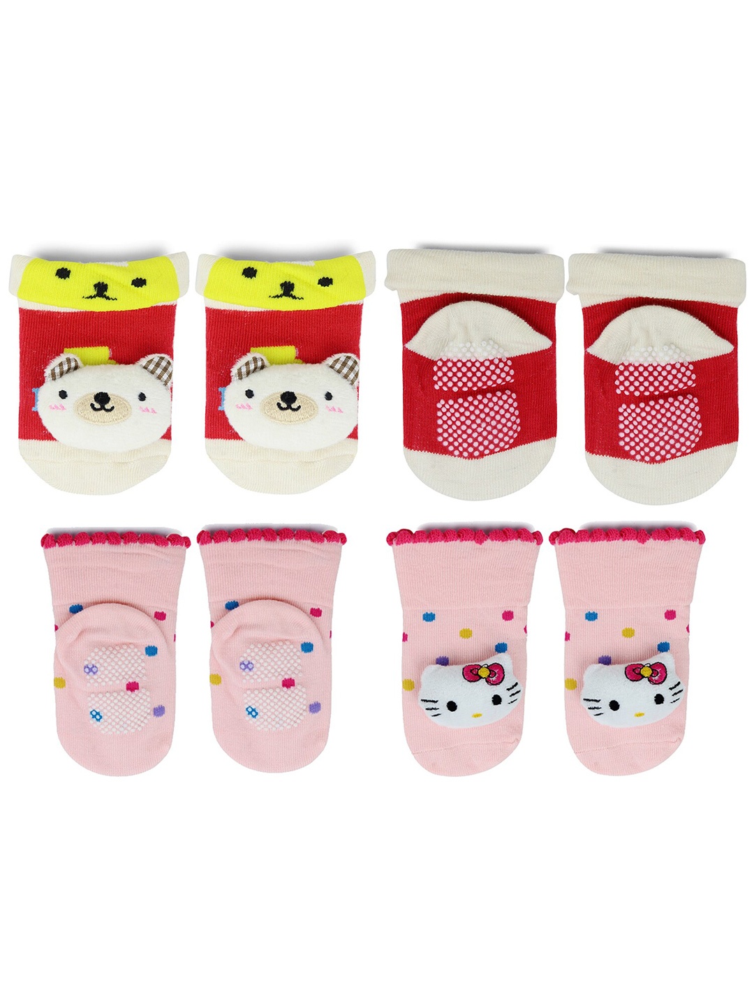 

BAESD Infants Pack Of 2 Patterned Cotton Anti-Skid Above Ankle Length Socks, White
