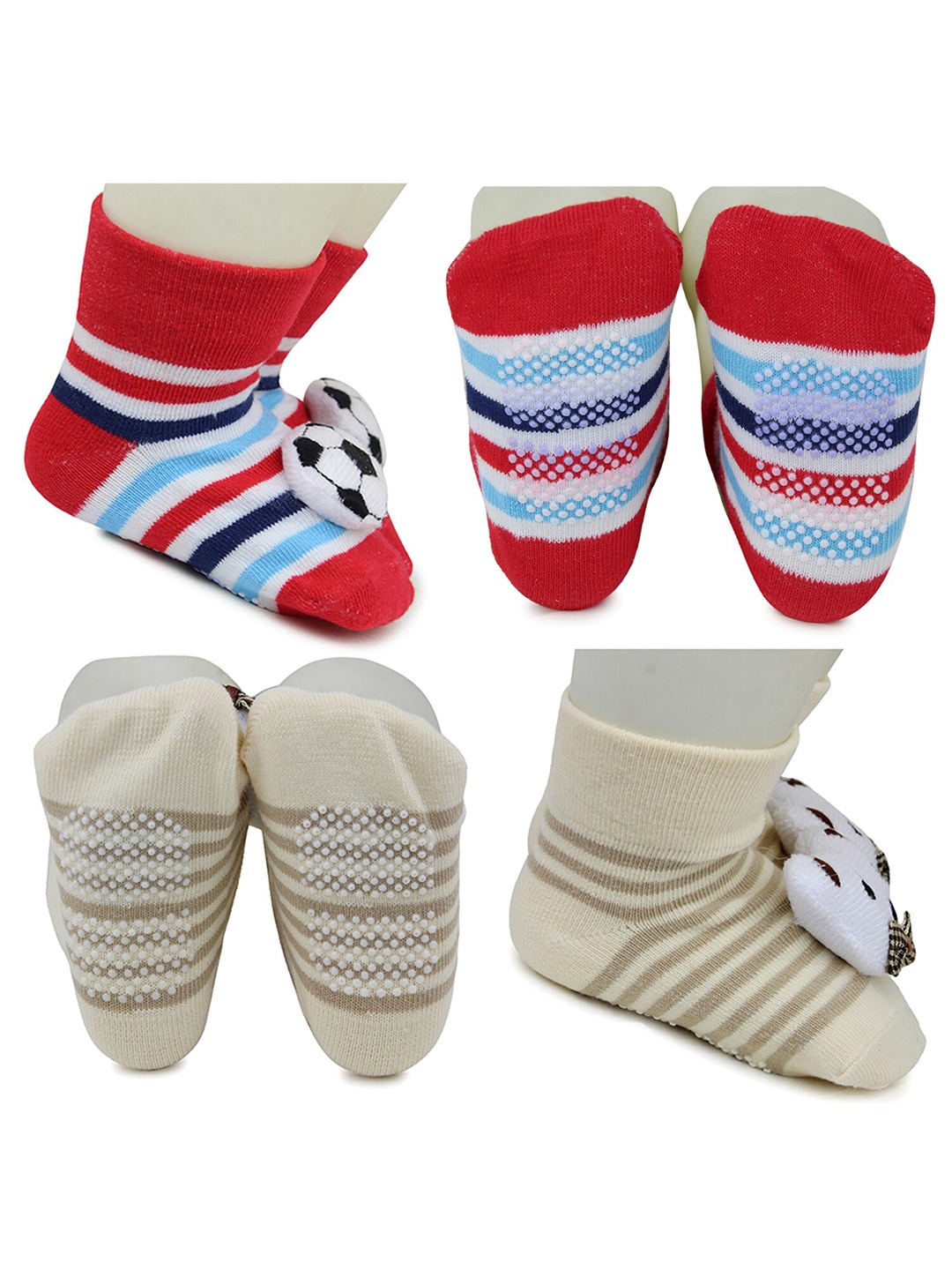 

BAESD Infants Pack Of 2 Patterned Anti Skid Ankle Length Socks, Red
