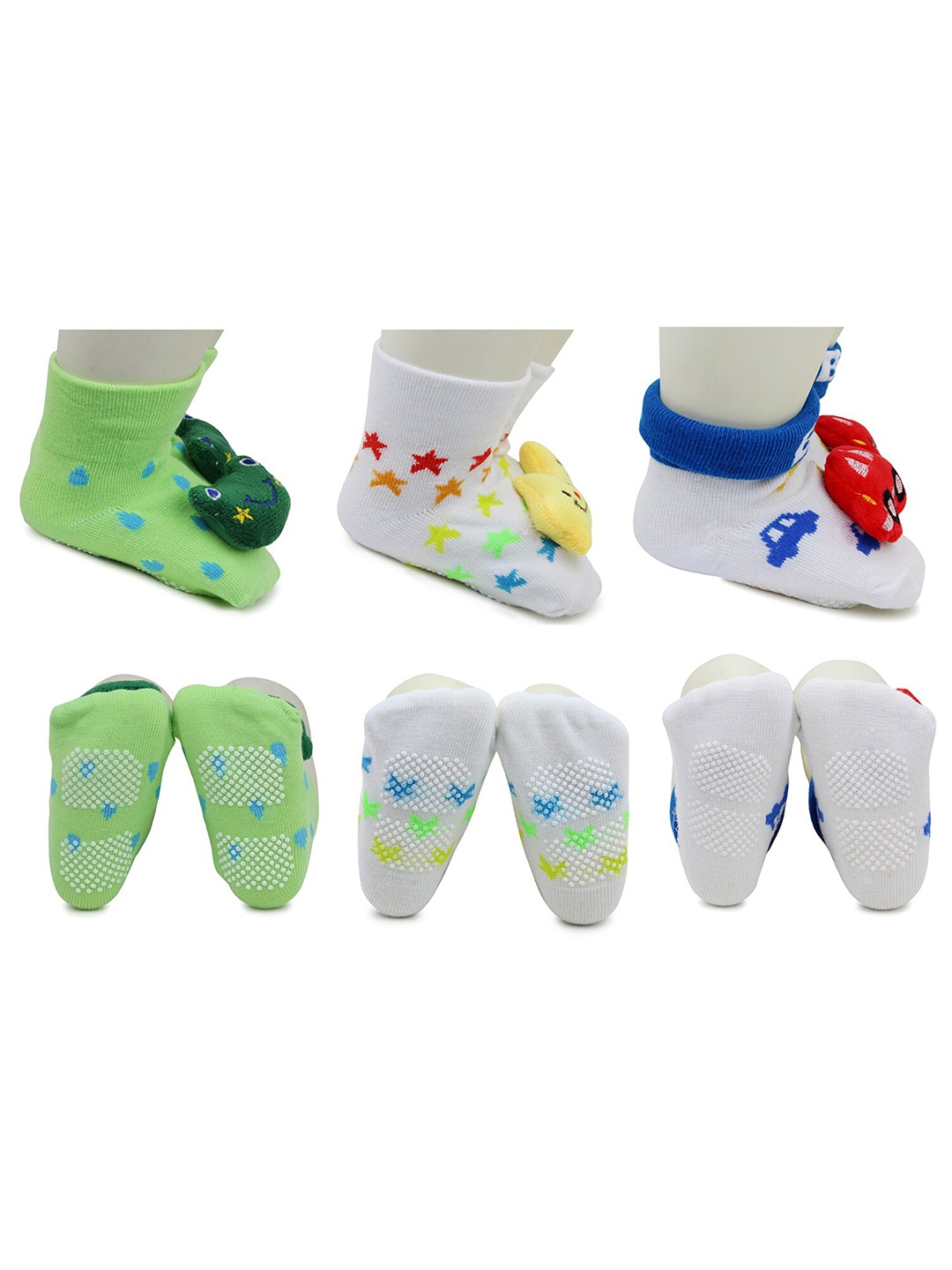 

BAESD Infants Pack Of 3 Patterned Anti-Skid Ankle Length Socks, Green
