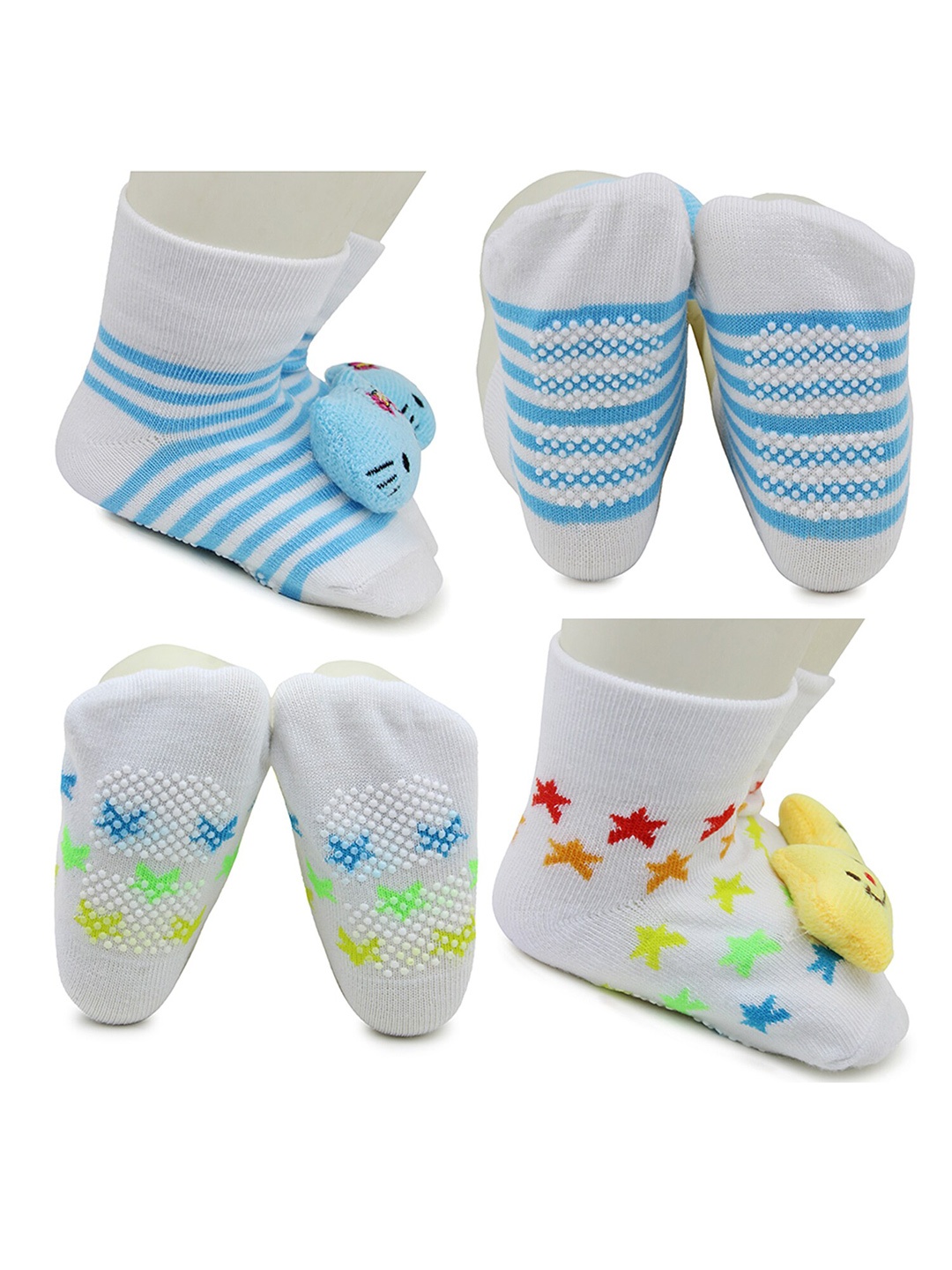 

BAESD Infants Pack Of 2 Patterned Cotton Anti-Skid Above Ankle Length Socks, Blue