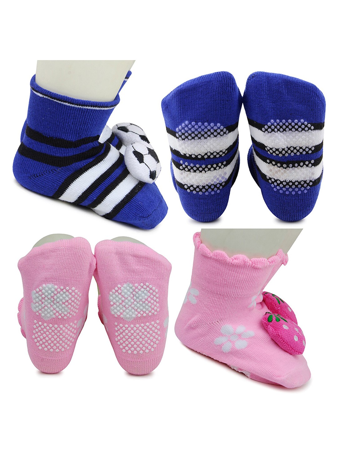 

BAESD Infants Pack Of 2 Applique Detail Anti-Skid Stretchable Ankle Length Socks, Blue