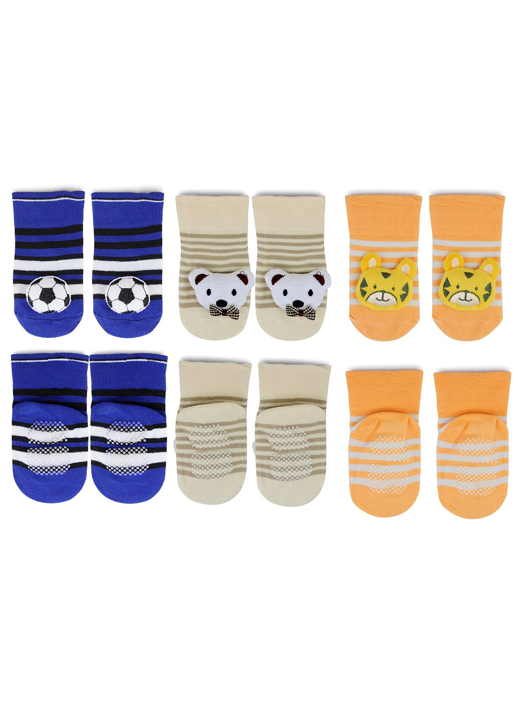 

BAESD Infants Pack Of 3 Patterned Anti-Skid Cotton Ankle Length Socks, Orange