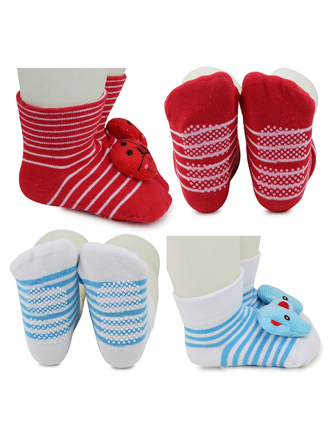 

BAESD Infants Pack Of 2 Striped Anti-Skid Calf Length Socks, Red
