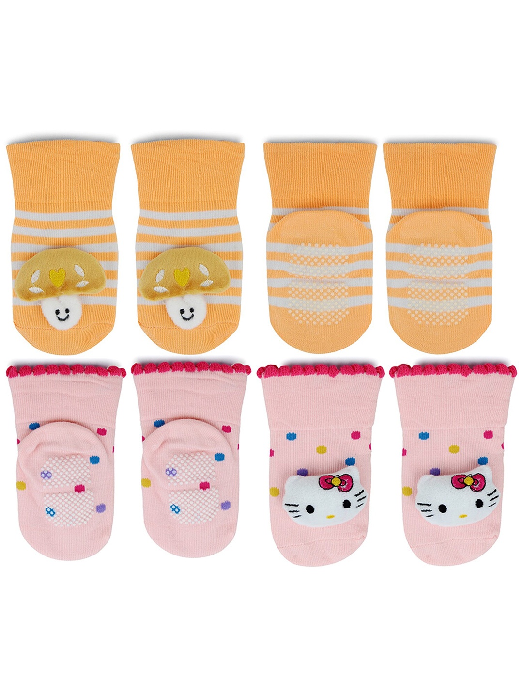 

BAESD Infants Pack Of 2 Striped Anti-Skid Calf Length Socks, Orange