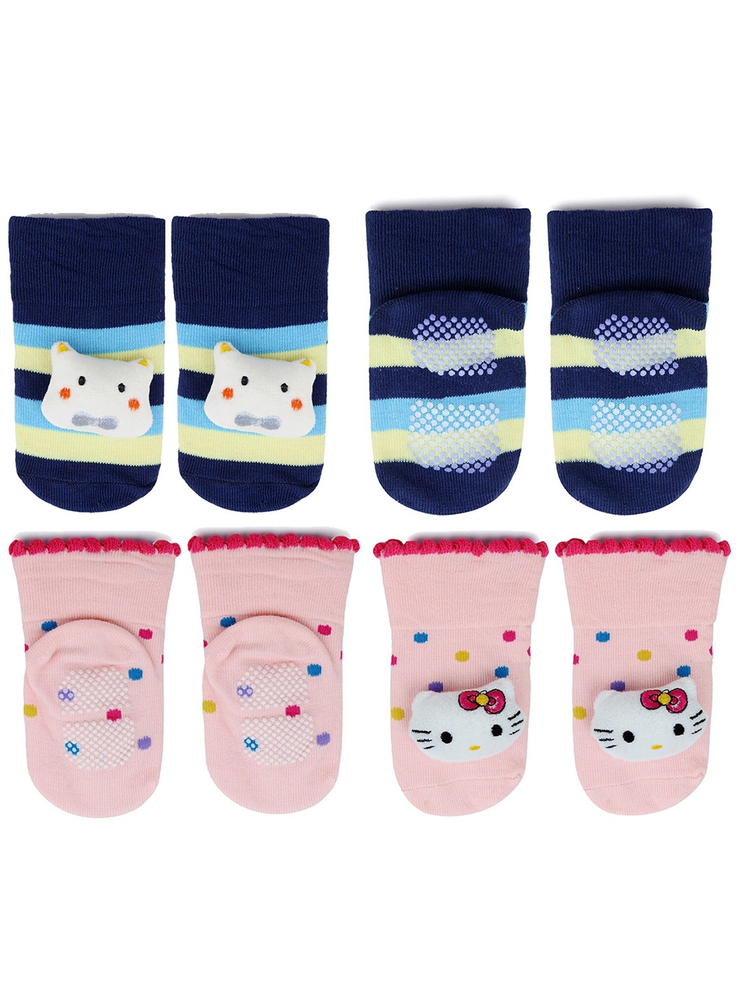 

BAESD Infants Pack Of 2 Patterned Anti-Skid Cotton Above Ankle Length Socks, Navy blue