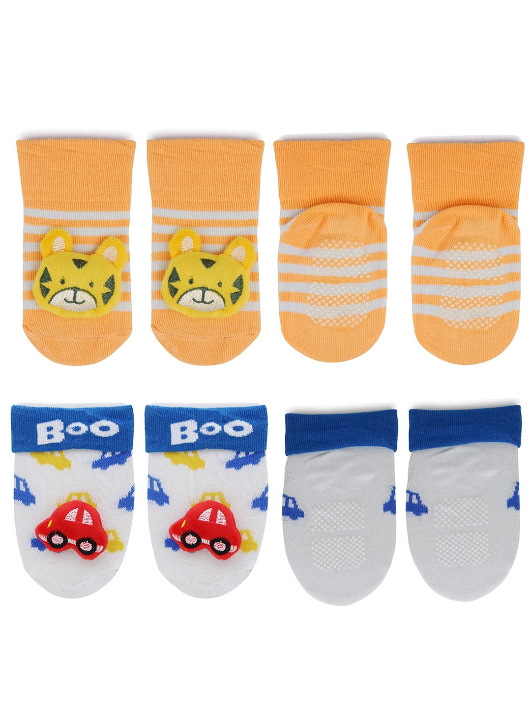 

BAESD Infants Pack Of 2 Printed Anti-Skid Ankle Length Socks, Orange