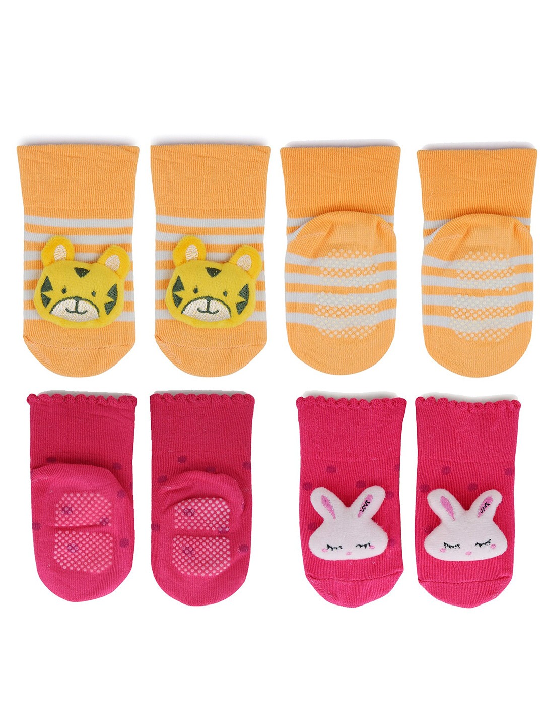 

BAESD Kids Pack Of 2 Patterned Anti-Skid Ankle Length Socks, Orange