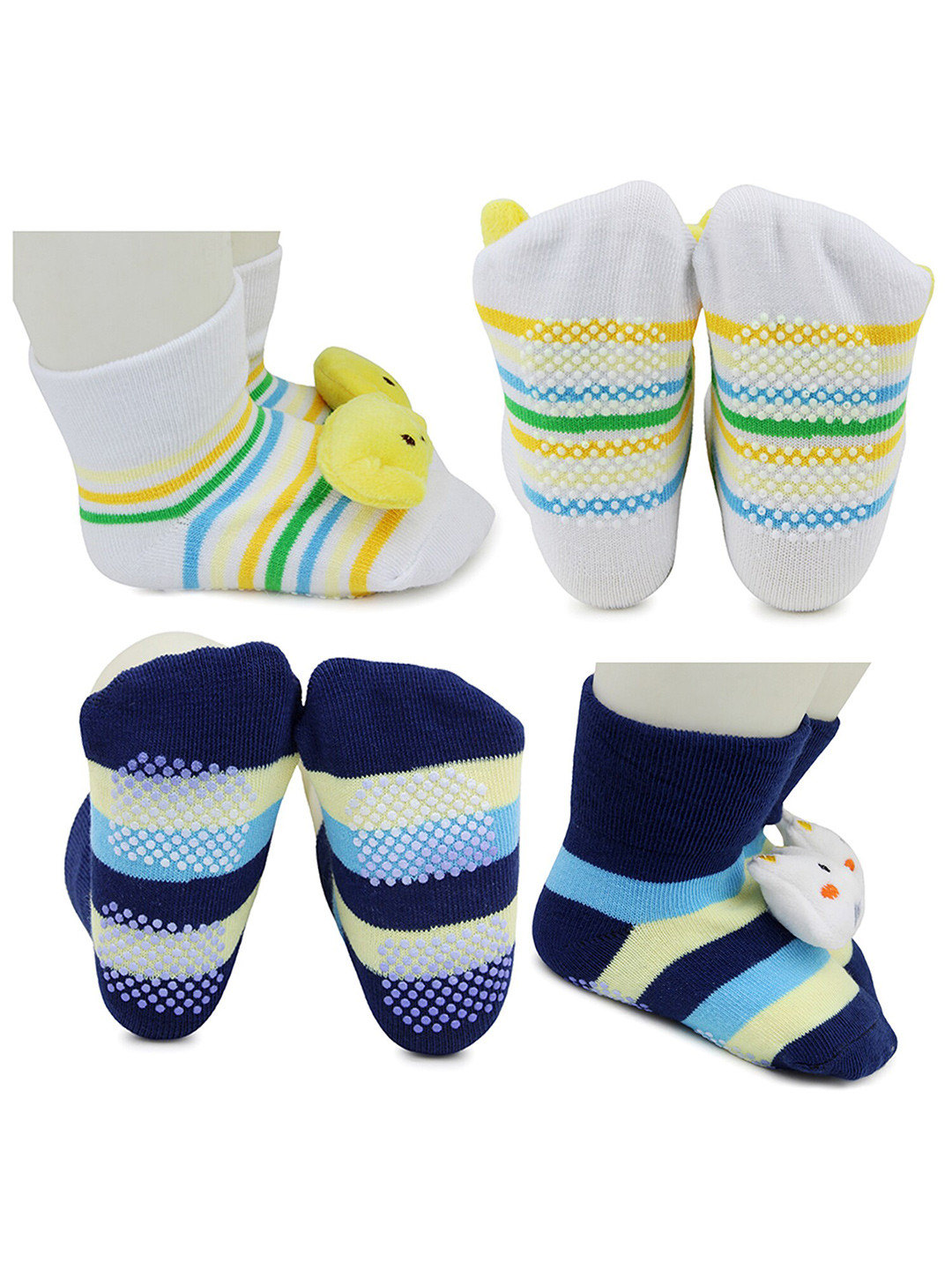 

BAESD Infants Pack Of 2 Applique Detail Anti-Skid Stretchable Ankle Length Socks, Yellow