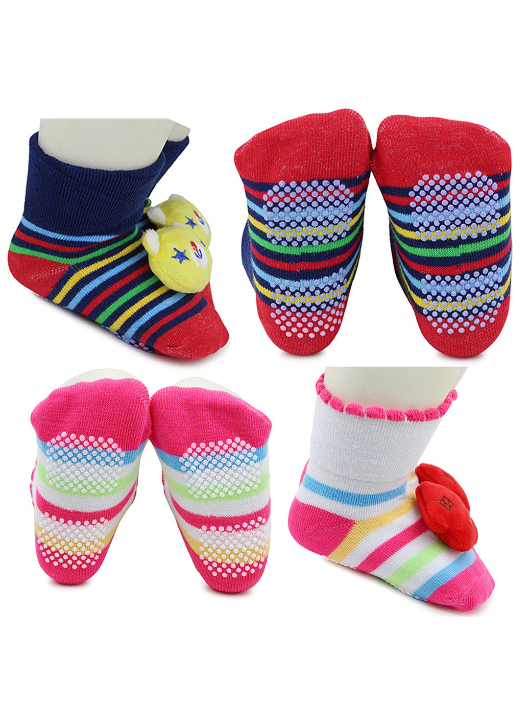 

BAESD Infants Pack Of 2 Patterned Anti-Skid Ankle Length Socks, Navy blue