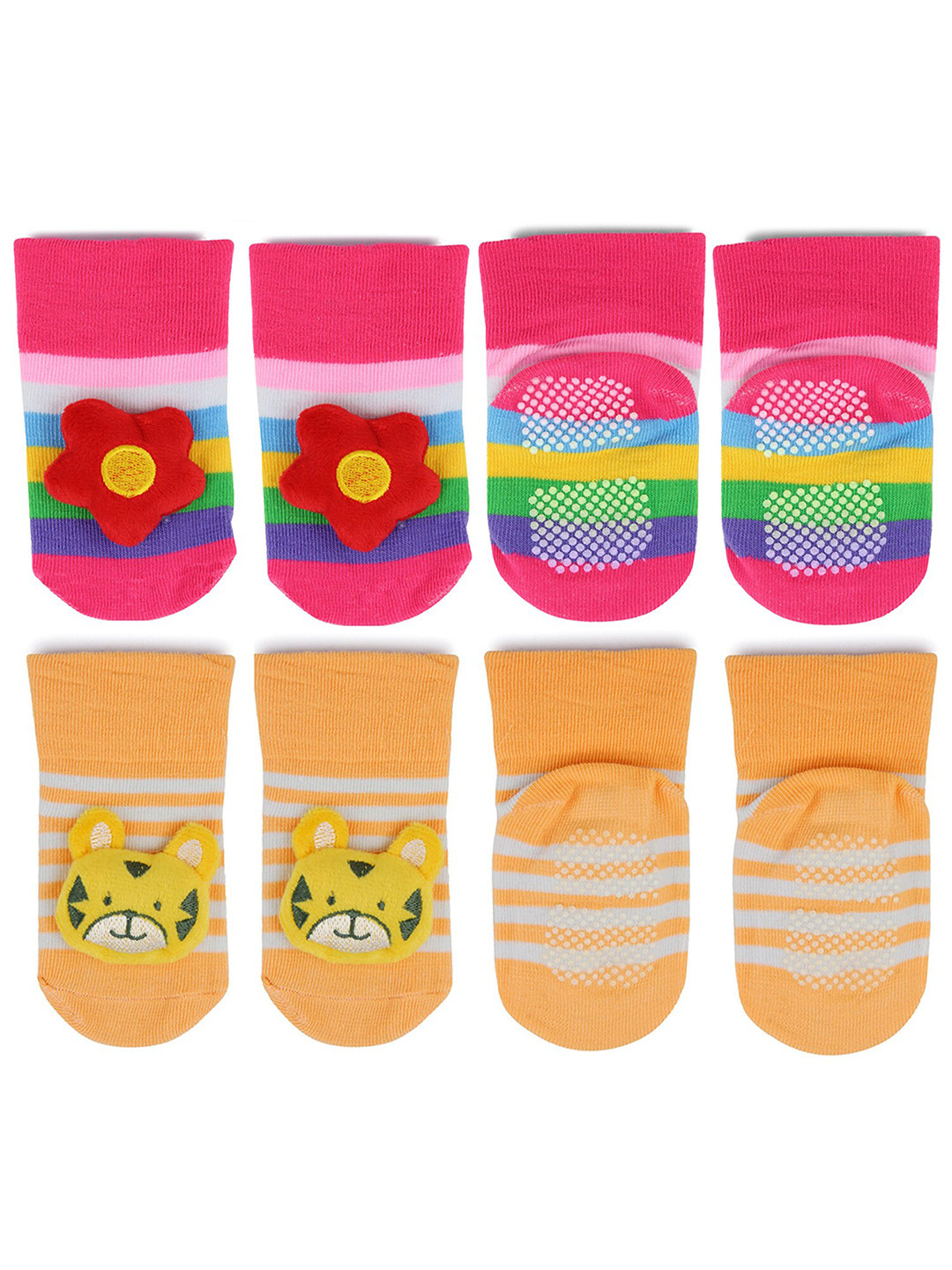 

BAESD Infants Pack Of 2 Striped Anti-Skid Calf Length Socks, Pink