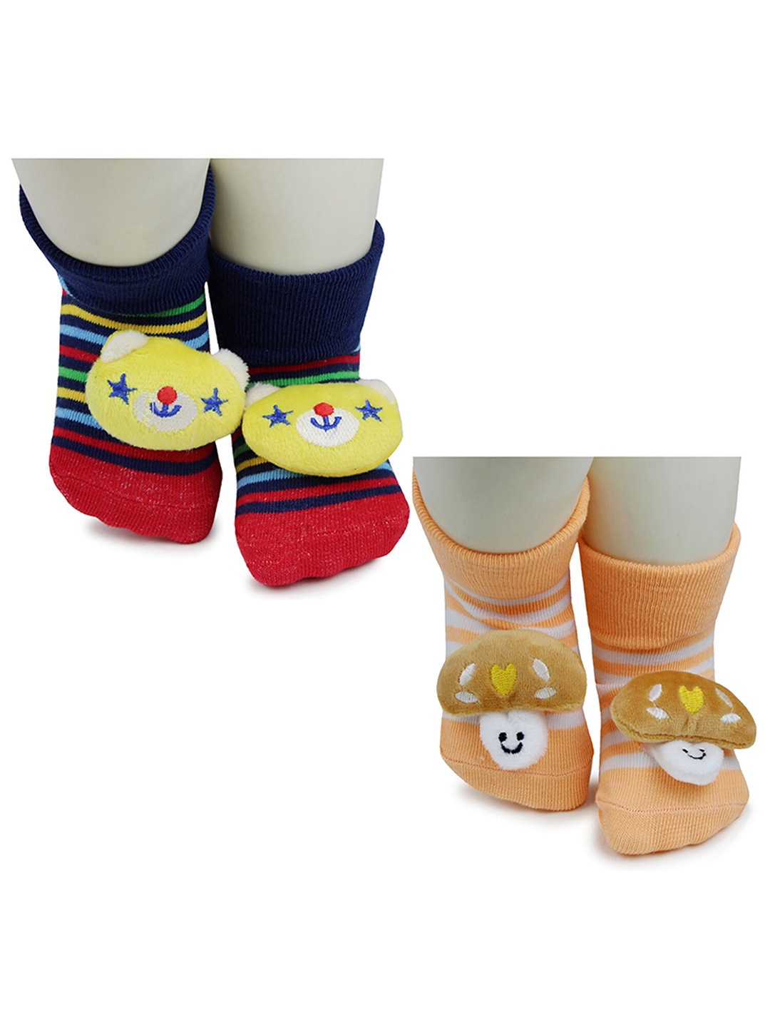 

BAESD Infants Pack Of 2 Printed Anti-Skid Ankle Length Socks, Navy blue