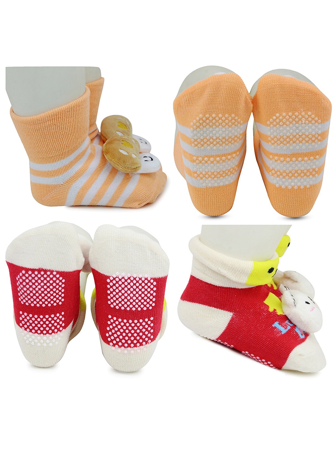

BAESD Infants Pack Of 2 Printed Anti-Skid Ankle Length Socks, Orange